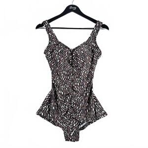 Women's One-Piece Swimsuit‎ Maxine of Hollywood Brown Geometric Pattern Size 10